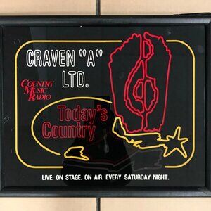 Vintage Craven “A” Todays Country Live On Stage Saturday Night Framed Glass Sign
